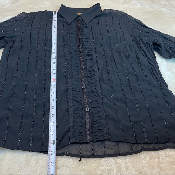 Notations Whimsigoth Sheer Button Up Lace sequins Blouse L Black Academia Witchy - Picture 4 of 7